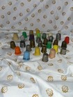 Vintage Sewing Thimbles Lot Of 31 Metal Plastic Aluminum Brass Some Advertising