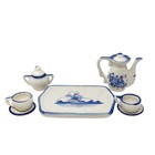 Vintage Delfts Blue White Miniature Ceramic Tea Set 9 Pieces Windmill Holland