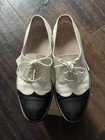 Chanel Leather Wingtip Oxford Lace Up Shoe 38  7 Us Two Tone Black ivory Vintage