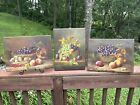 Set 3 Original Still Life Fruit Grapes Peaches Plum Basket Oil Paintings Art