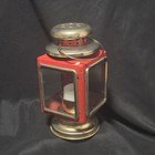Vintage Red   Brass Square Glass Candle Lantern Nautical Carriage Votive Holder