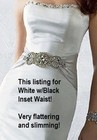  1399     Alfred Angelo White Black Satin Rhinestone 8 Fit Flare Bridal Dress New 