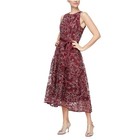 Alex   Eve Nwt Embroidered Dress Sheer Lace Midi Wine Silver Floral Size 10 J104