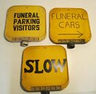 Vintage Funeral Pole Topper Signs Parking Visitors Slow 2 Sided Mortuary Hearse