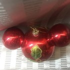 Disney Mickey Mouse  Red Green Holly  Glass Ornament Rare Christmas