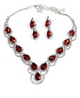 Red Crystal Choker Rhinestone Necklace Earring Set Bridal Prom Pageant