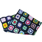 Handmade Crochet Granny Square Afghan Blanket Multicolor Black Vintage 42x63