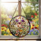 Stained Glass Suncatcher Round Floral Window Decor  Colorful Wildflower