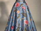 100  Silk Dupioni Silk 54 -blueish Grey  slate Blue  With Floral Embroidery