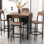 Farmhouse 5pcs Counter Height Drop Leaf Dining Table Set W Chairs  Black brown