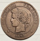 1893 A France Republic 10 Centimes  Paris Mint Bronze Higher Grade Km  815