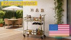 Gold 2-tier Rolling Bar Cart Mirrored Metal Beverage   Wine Service Trolley