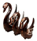Balinese Wood Handicrafts Graceful Swan Princess Family Set Of 3 Figurines 10 h
