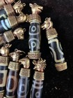 12pcs Tibetan Brass  12aninals  Inlay Natural Old Agate Dzi Bead Pendants