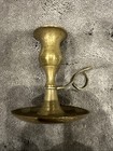 Antique Brass Chamberstick Candle Holder Finger Loop Primitive Vintage
