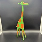 Whimsical Wood Folk Art Giraffe Green Pink Spots Handmade In Poland 22 5    Tall