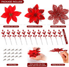 30pcs Poinsettia Artificial Christmas Flowers Decorations With Clips And Berry S