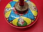 2 Vintage Tin Toy Tops 1950 s Ohio Art Co 6 1 2  J  Chein 5  Usa Spinning