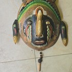 Hand Carved Hand Painted Wooden Tribal Wall Mask Multicolor 15x12 In