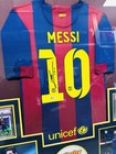Lionel Messi Signed Nike Barcelona Jersey Framed Bas W  Psa Cards