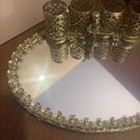 Vintage Gold Tone Metal Filigree Mirrored Vanity Tray Lipstick Holder  Cherub