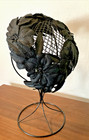 Black Flower Fascinator Hat Weddings Kentucky Derby Church Hat Vintage Netting