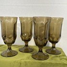 Vintage Mcm Libbey Tawny Accent Smoke Brown Wine Glasses Set-4 Duz Premium Euc