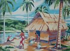 Vintage Paint By Numbers Hawaii Tiki Island Hawaiian Hut Surf  Painting