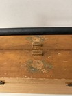 Wood Sewing Box W  Black Handle  Hinged Compartments  Floral Lid 10in