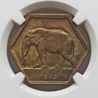 1943 Two Francs Brass Hexagonal Coin Belgian Congo Elephant Moving Left Ms 63