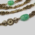 Vintage Mottled Green Glass Bead Antiqued Gold Tone Necklace 41 