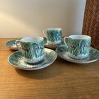 Vintage Chinese Export Famille Verte Cabbage Leaf Butterfly 7 Pc Cup Saucer Set