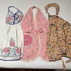 3 Vtg  50   s Kitchen Aprons 3 Full Aprons Embroid  Cross Stitch Smocking Rick Rac