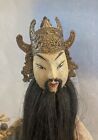 Vintage Chinese Opera Puppet Hand Carved  Intricate Embroidery Horse Tail Beard