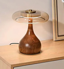 Vintage Style Glass Wood Table Lamp Led Dimmable Bedside Desk Lamp Home Decor