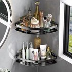 Corner Shower Shelf Aluminum Wall Mount No Drill Rack Bathroom Storage Holder