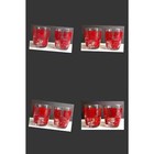 Hazel Atlas Sour Cream Jar Glasses Red Squiggle Square Midcentury X4 8 Oz