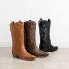 Women s Cowboy Boots Pull On Cowgirl Boots Mid Calf Western Boots Wedge Heel