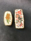 Lot Of Two Vintage Gold Tone Floral Lipstick Holders With Mirror  