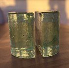 Vintage Mcm Blenko Clear Glass Textured Half Circle Pair Of Bookends