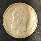 1873 Belgium 5 Five Francs World Silver Coin King Leopold Ii Nice Details