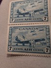  Perforated  Pair Of Canada Stamps Scott  C7 Planes And Student Flyers 1942-43  