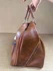 Vtg C c Ideal Brown   More Brown Stripes Bowling Bag W  Metal Stand Vgc Wow 