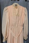 Vintage 70s Romantic Victorian Sheer Puffy Sleeves Peach Lace Dress  Gown