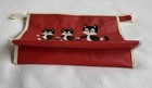 Vintage Red Vinyl Kitty Cat Pencil Case Make Up Bag Three Cats Cream Trim