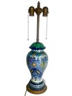 Antique 1920s Hand-painted Ceramic Ginger Jar Lamp     Italianate Style     16 5   