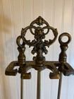 Antique Brass Finish Cast Iron 4-piece Vintage Fireplace Tool Set With Stand New