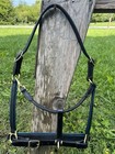 Leaders 3 4    Black Leather Halter With Navy Blue Leather Piping Horse Size