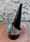 Vintage Signed Native American Sterling Silver Turquoise Cigar Band Ring Navajo