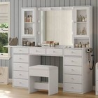 Makeup Vanity With Power Outlet  Mirror 10 Led Lights  12 Drawers And 2 Cabinets